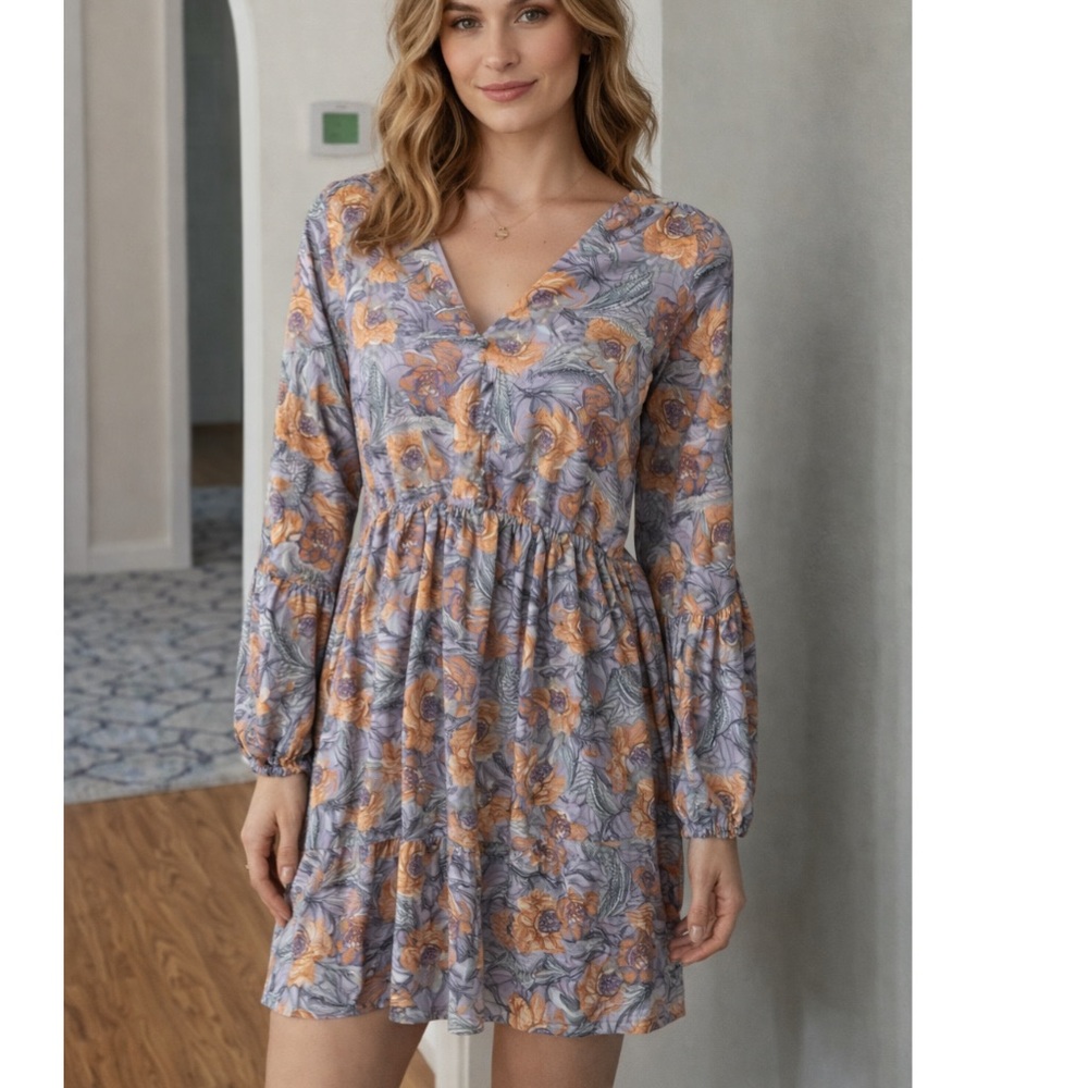 NSR pastel floral long sleeve mini dress showers parties date night spring small